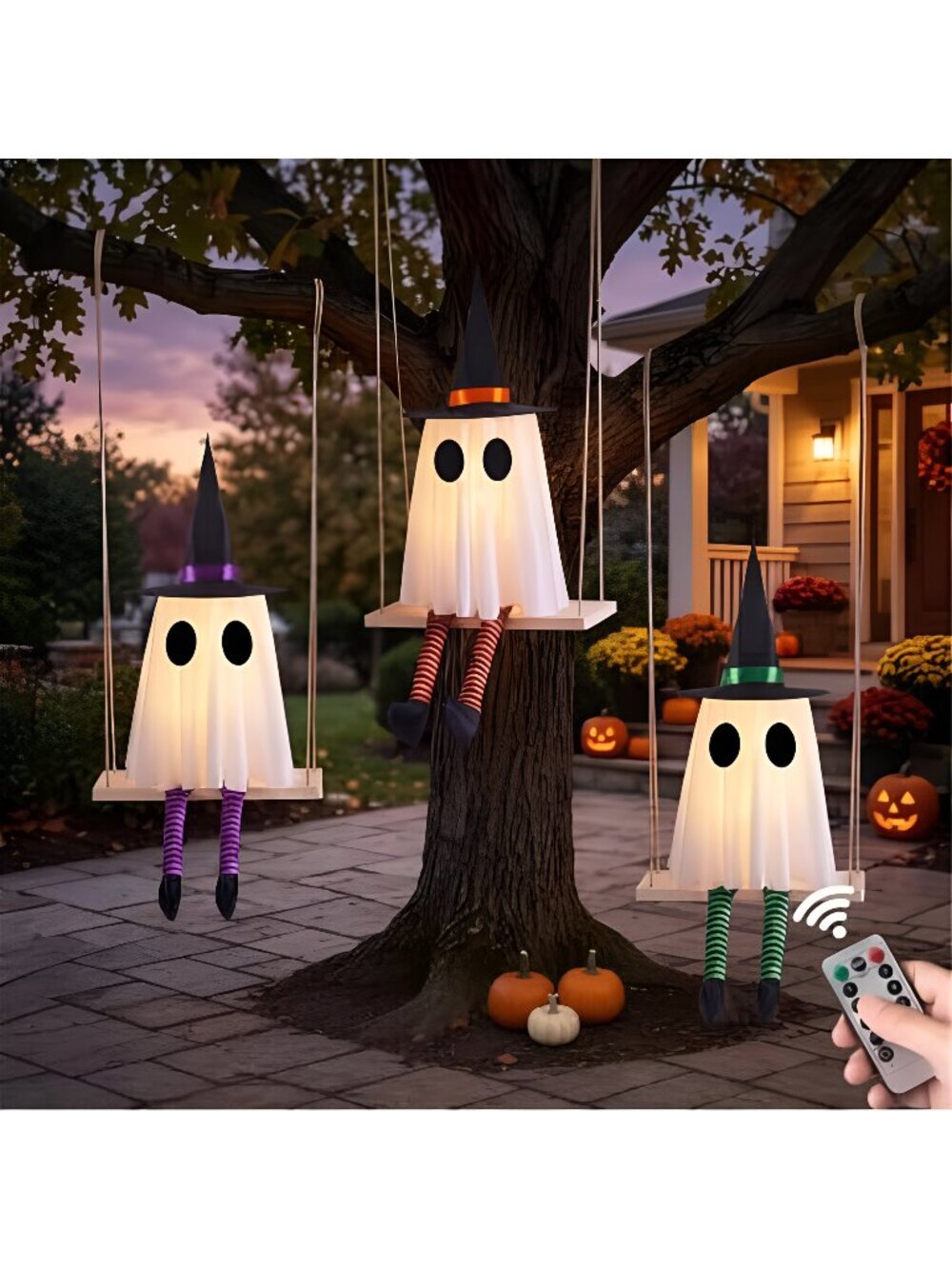 Halloween Swinging Ghost Outdoor Decor, Spooky Hanging Ghosts Decorations